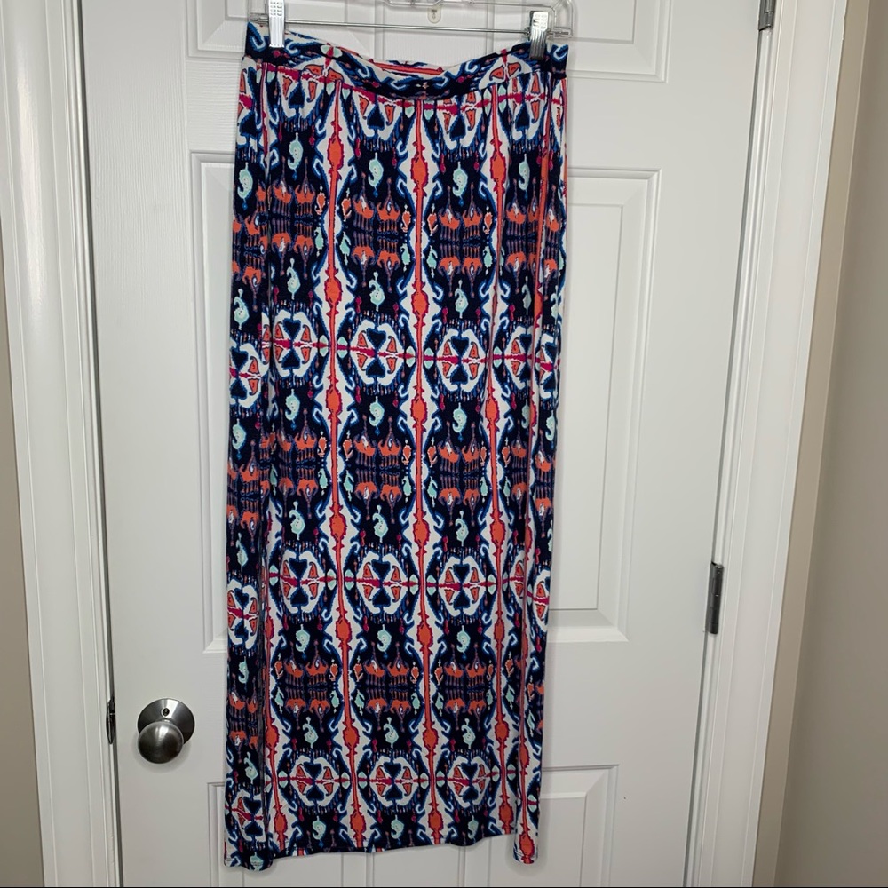 Anthropologie Maeve Tribal Print Multicolor Knit Long Maxi Skirt Side Slit Sz M - Picture 4 of 8